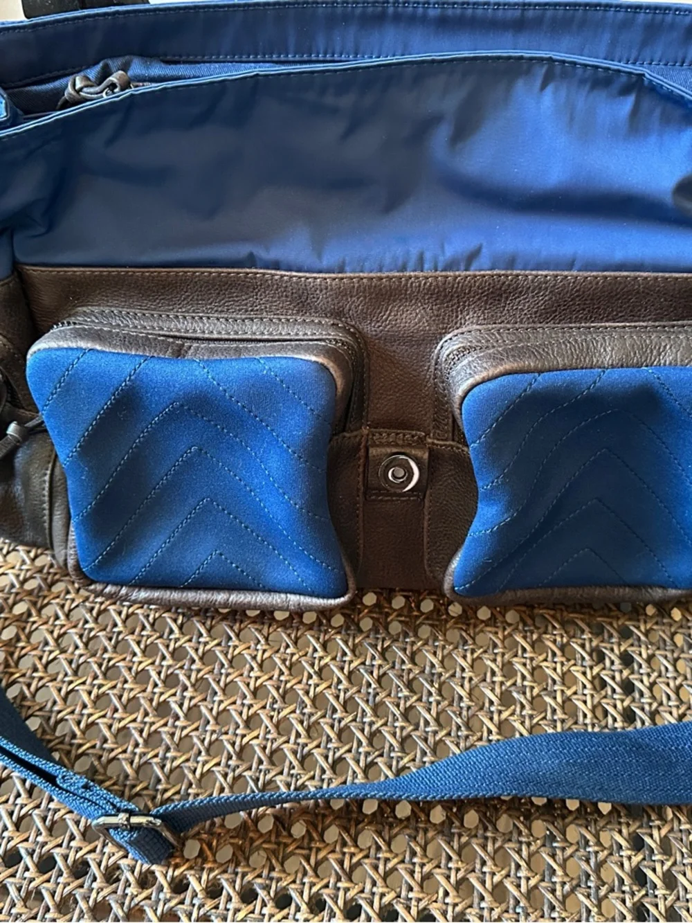 Harmont & Blaine Navy Blue quilted and Brown leather Messenger Bag
